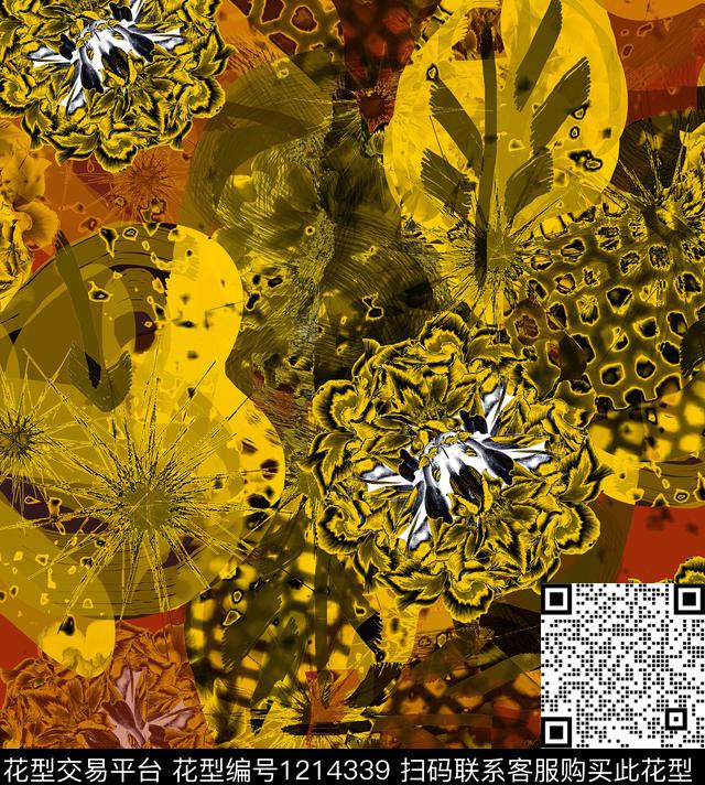 几何格子花卉数码印花华亿平台下载（图片编号: 1214339） - 瓦栏（Walan）