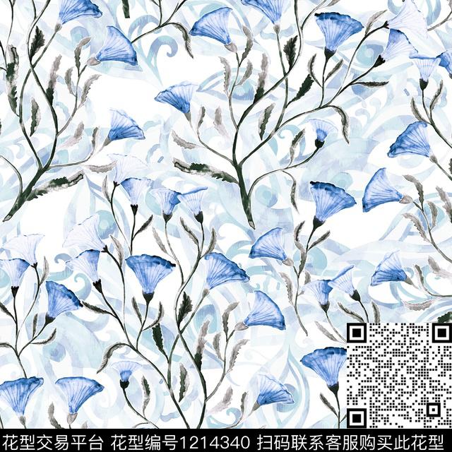 花卉小碎花绿植树叶数码印花华亿平台下载（图片编号: 1214340） - 瓦栏（Walan）