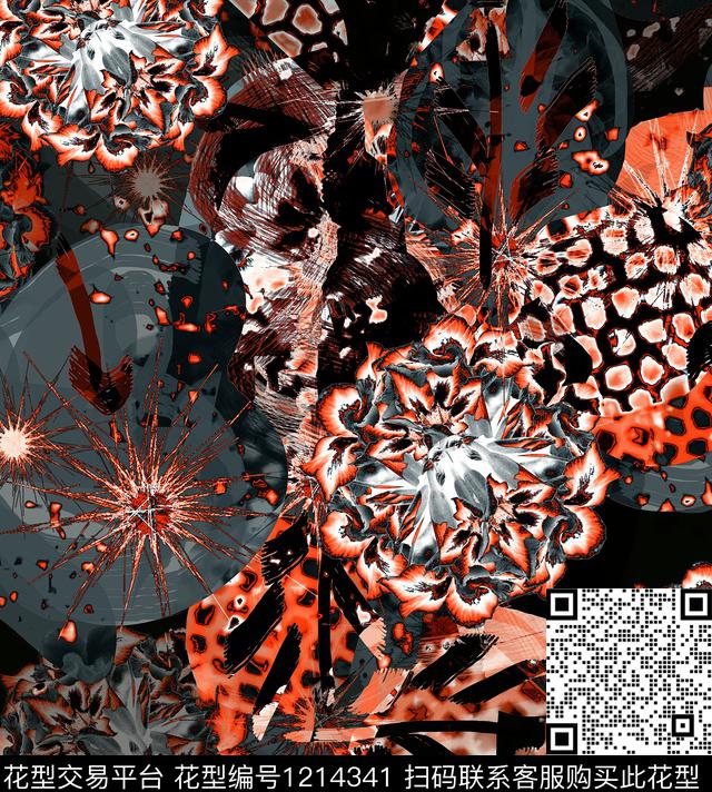 几何格子花卉数码印花华亿平台下载（图片编号: 1214341） - 瓦栏（Walan）