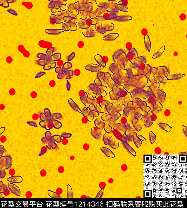 手绘花卉小碎花数码印花华亿平台下载（图片编号: 1214346） - 瓦栏（Walan）