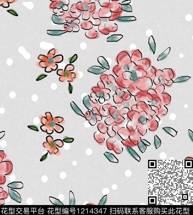 手绘花卉小碎花数码印花华亿平台下载（图片编号: 1214347） - 瓦栏（Walan）