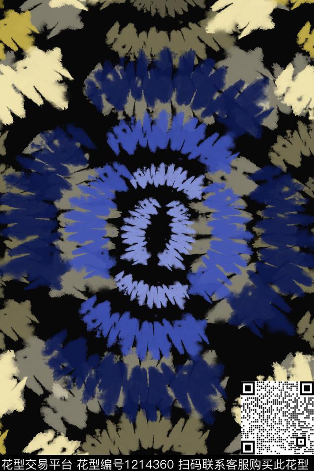 抽象花卉民族风图案扎染风格数码印花华亿平台下载（图片编号: 1214360） - 瓦栏（Walan）