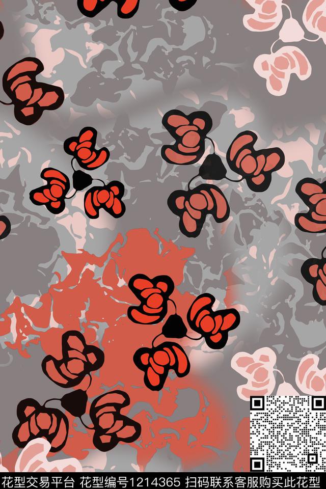 花卉民族风图案黑白红黑世界数码印花华亿平台下载（图片编号: 1214365） - 瓦栏（Walan）