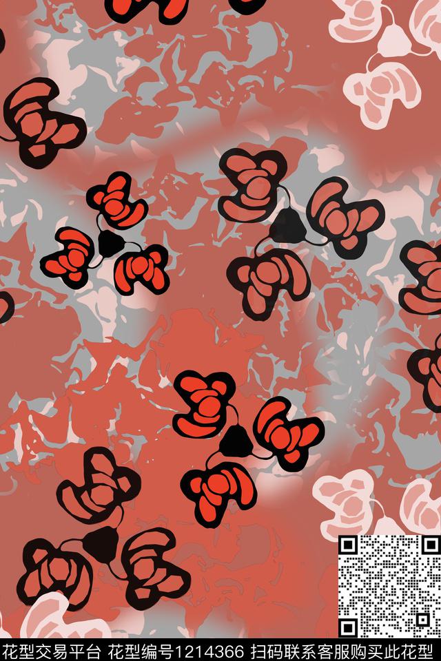 花卉民族风图案黑白红黑世界数码印花华亿平台下载（图片编号: 1214366） - 瓦栏（Walan）