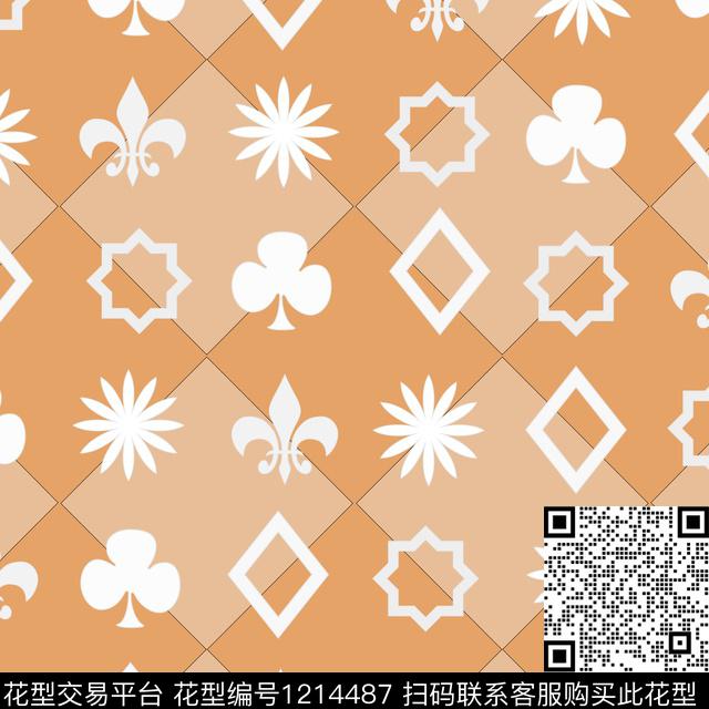 几何格子扑克传统印花华亿平台下载（图片编号: 1214487） - 瓦栏（Walan）