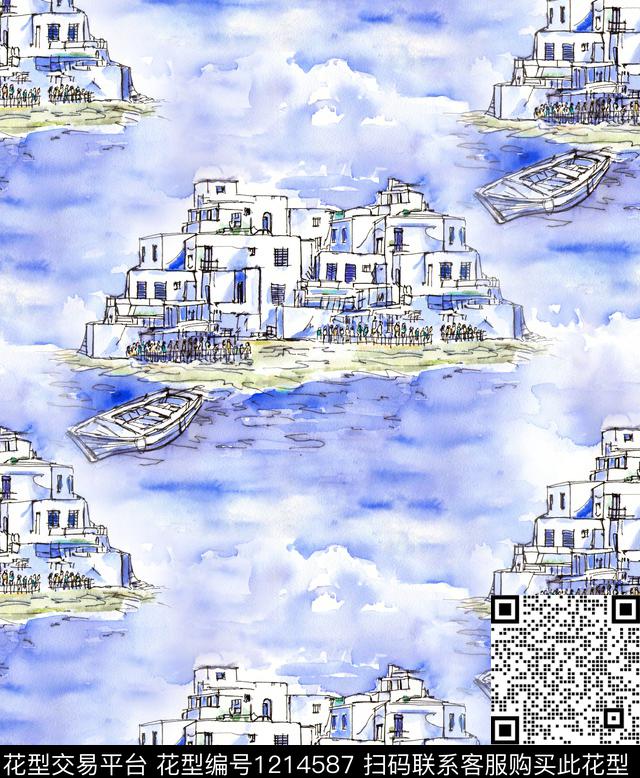 女装风景景观3D立体数码印花华亿平台下载（图片编号: 1214587） - 瓦栏（Walan）