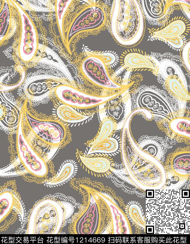 佩斯利简约民族风传统印花华亿平台下载（图片编号: 1214669） - 瓦栏（Walan）