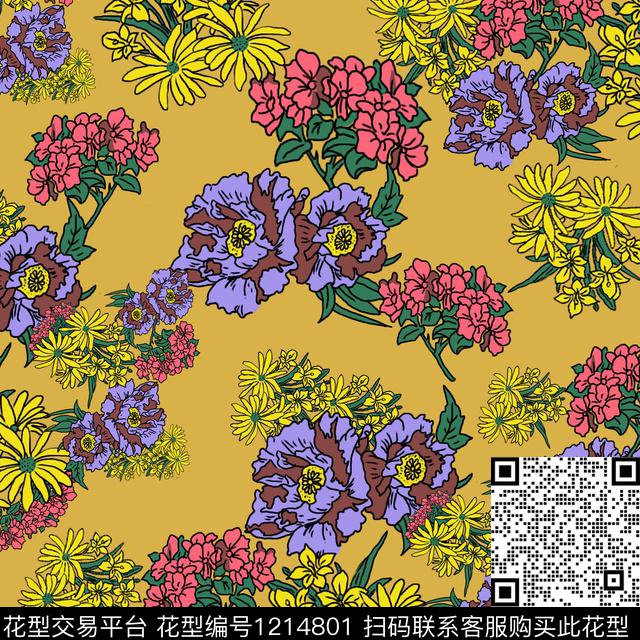 春夏华亿平台花卉传统印花华亿平台下载（图片编号: 1214801） - 瓦栏（Walan）