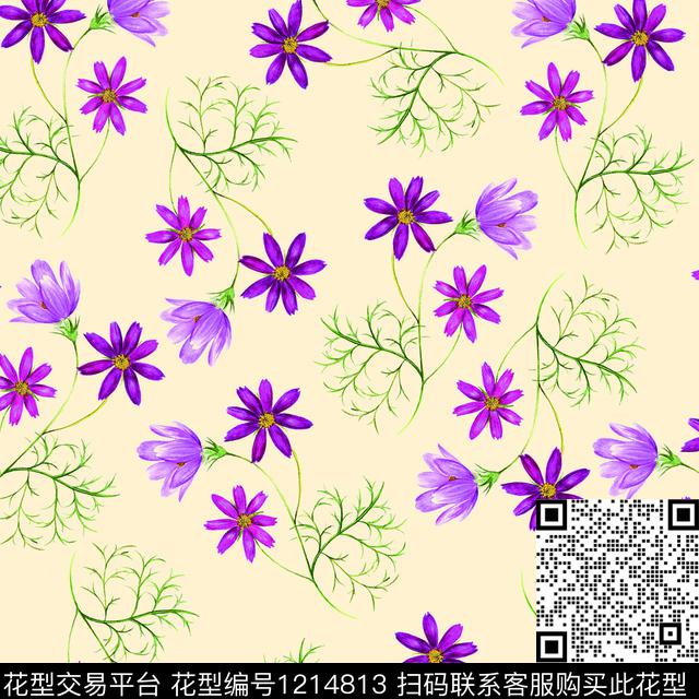 小碎花小清新红花绿叶数码印花华亿平台下载（图片编号: 1214813） - 瓦栏（Walan）