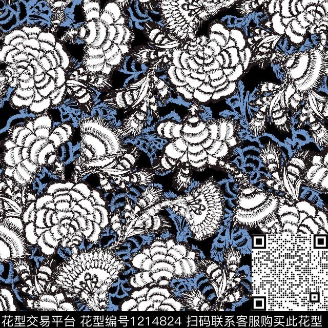 棉麻传统华亿平台花卉传统印花华亿平台下载（图片编号: 1214824） - 瓦栏（Walan）
