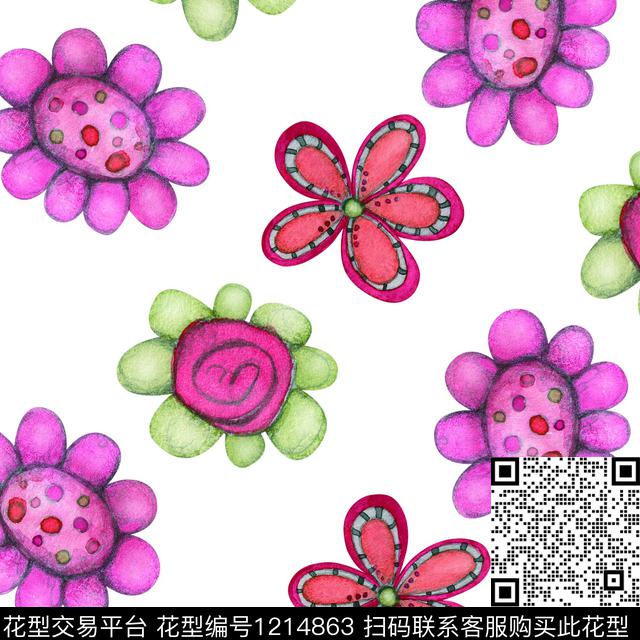 可爱精致抽象花朵数码印花华亿平台下载（图片编号: 1214863） - 瓦栏（Walan）