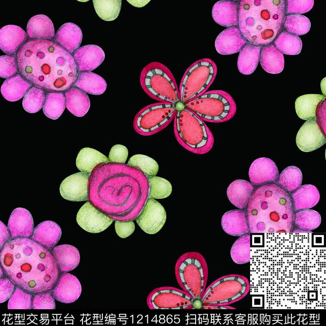 可爱精致抽象花朵数码印花华亿平台下载（图片编号: 1214865） - 瓦栏（Walan）