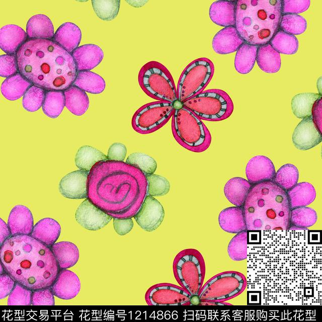 可爱精致抽象花朵数码印花华亿平台下载（图片编号: 1214866） - 瓦栏（Walan）