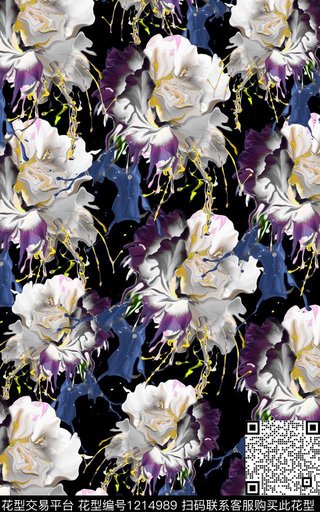 男装抽象花卉数码印花华亿平台下载（图片编号: 1214989） - 瓦栏（Walan）
