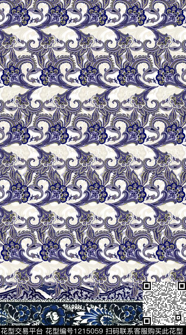 波西米亚定位花民族风数码印花华亿平台下载（图片编号: 1215059） - 瓦栏（Walan）