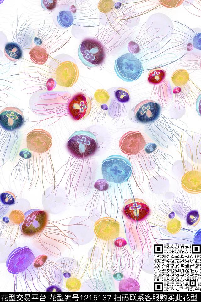 水母趣味炫彩数码印花华亿平台下载（图片编号: 1215137） - 瓦栏（Walan）