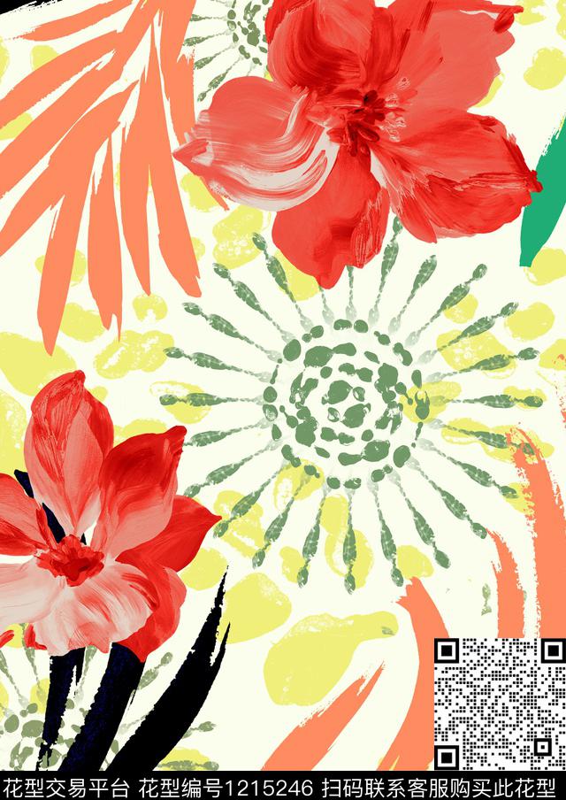 时尚花卉大牌风数码印花华亿平台下载（图片编号: 1215246） - 瓦栏（Walan）