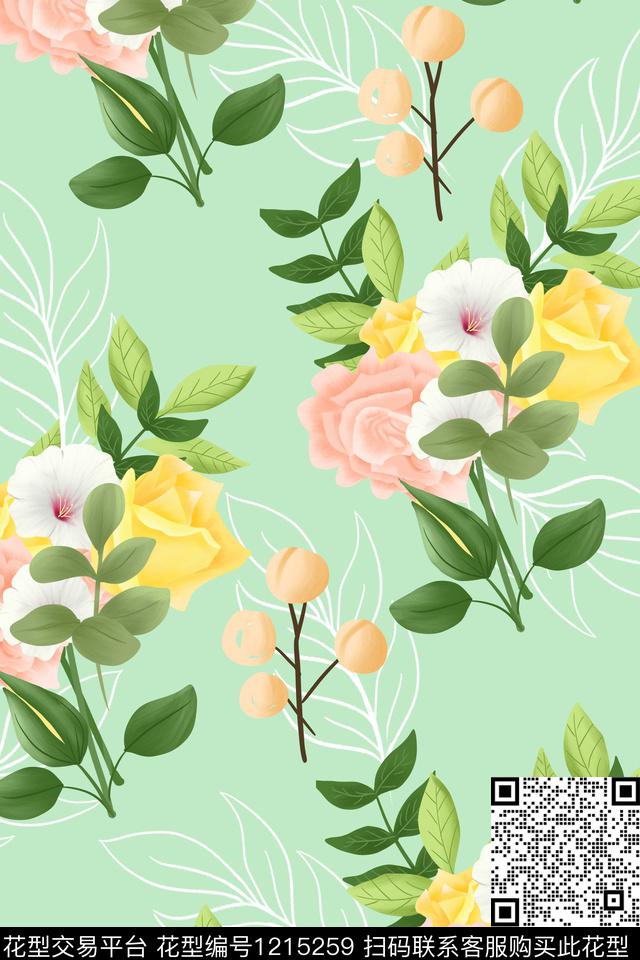 花卉植物小清新数码印花华亿平台下载（图片编号: 1215259） - 瓦栏（Walan）