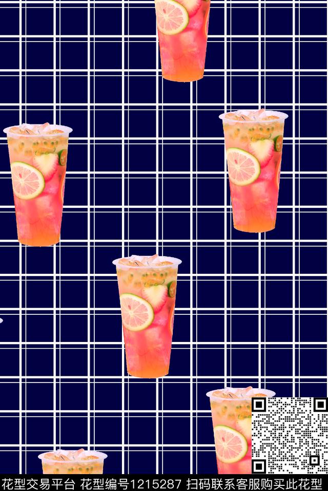 格子图文组合奶茶杯子数码印花华亿平台下载（图片编号: 1215287） - 瓦栏（Walan）