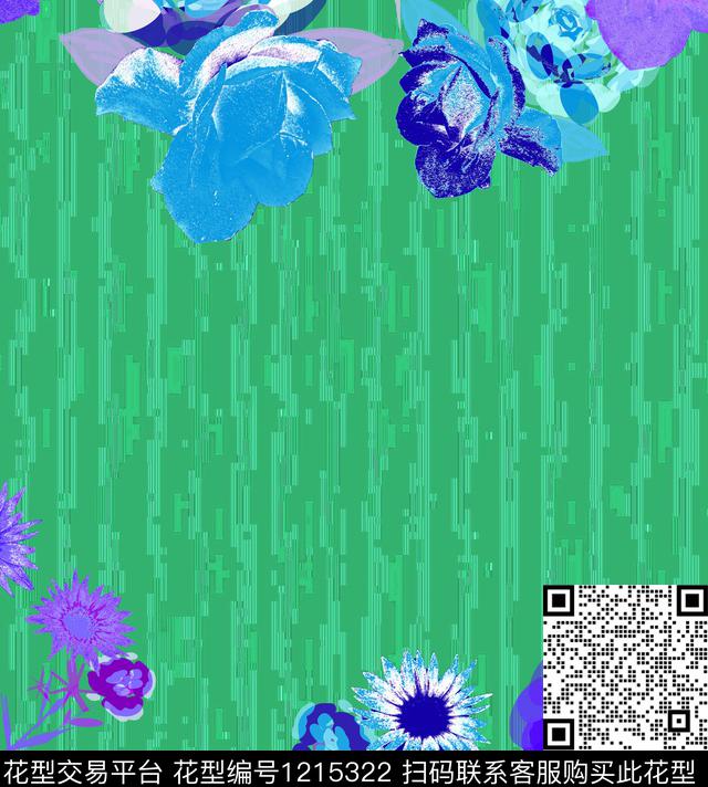 炫彩手绘花卉数码印花华亿平台下载（图片编号: 1215322） - 瓦栏（Walan）