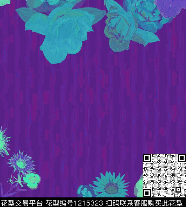 炫彩手绘花卉数码印花华亿平台下载（图片编号: 1215323） - 瓦栏（Walan）