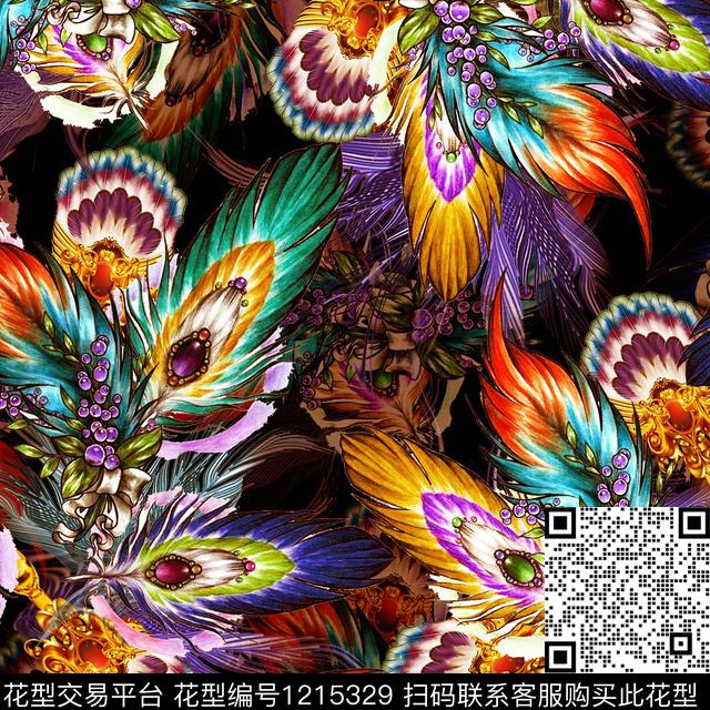 抽象羽毛抽象花卉数码印花华亿平台下载（图片编号: 1215329） - 瓦栏（Walan）