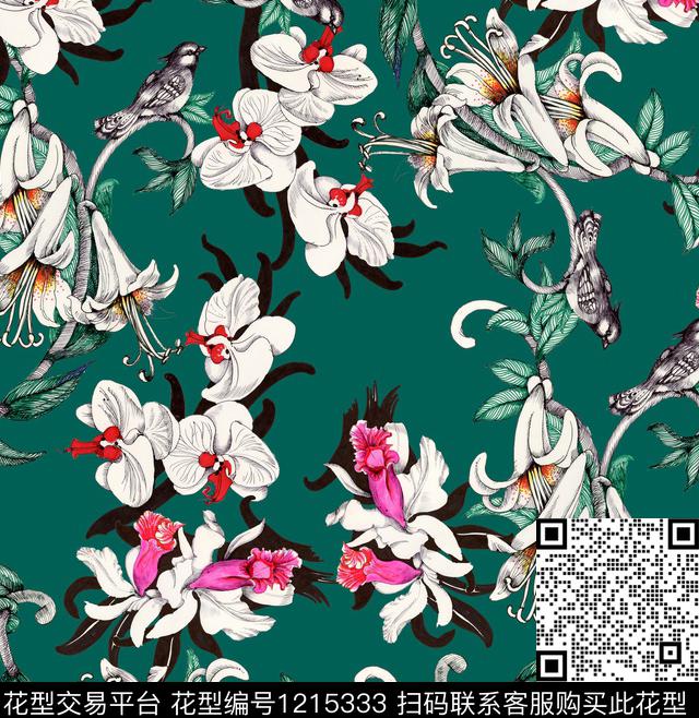 女装手绘花卉数码印花华亿平台下载（图片编号: 1215333） - 瓦栏（Walan）