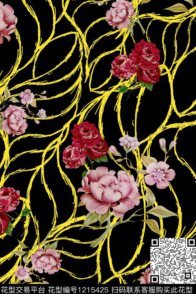 花卉满版散花数码印花华亿平台下载（图片编号: 1215425） - 瓦栏（Walan）