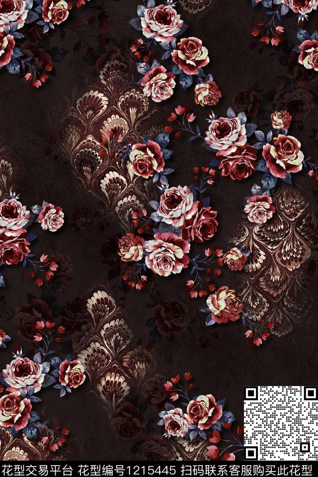 抽象花卉羽毛数码印花华亿平台下载（图片编号: 1215445） - 瓦栏（Walan）