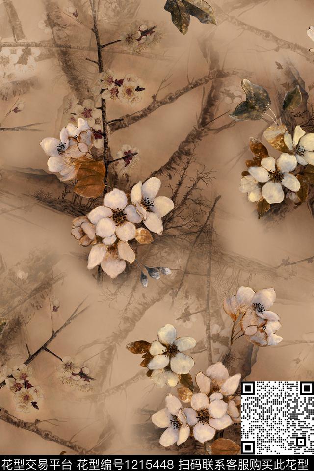 树枝香云纱小碎花数码印花华亿平台下载（图片编号: 1215448） - 瓦栏（Walan）