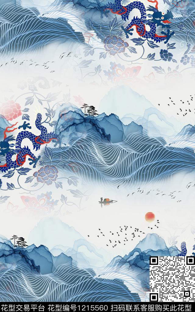 国画旗袍中国风数码印花华亿平台下载（图片编号: 1215560） - 瓦栏（Walan）