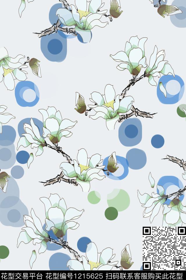 民族风图案玉兰花语青蓝雅韵系列传统印花华亿平台下载（图片编号: 1215625） - 瓦栏（Walan）