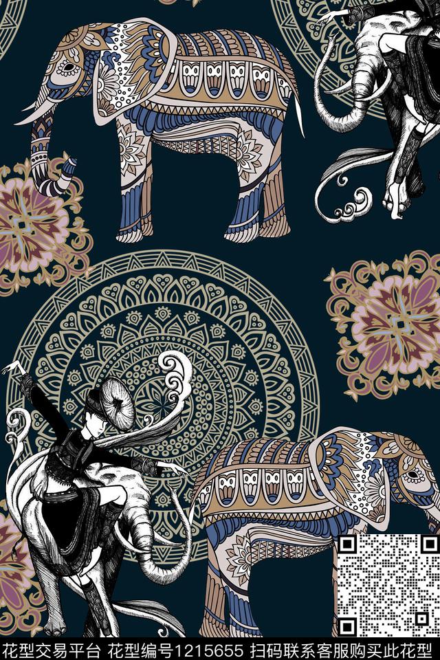 人物大象民族风传统印花华亿平台下载（图片编号: 1215655） - 瓦栏（Walan）