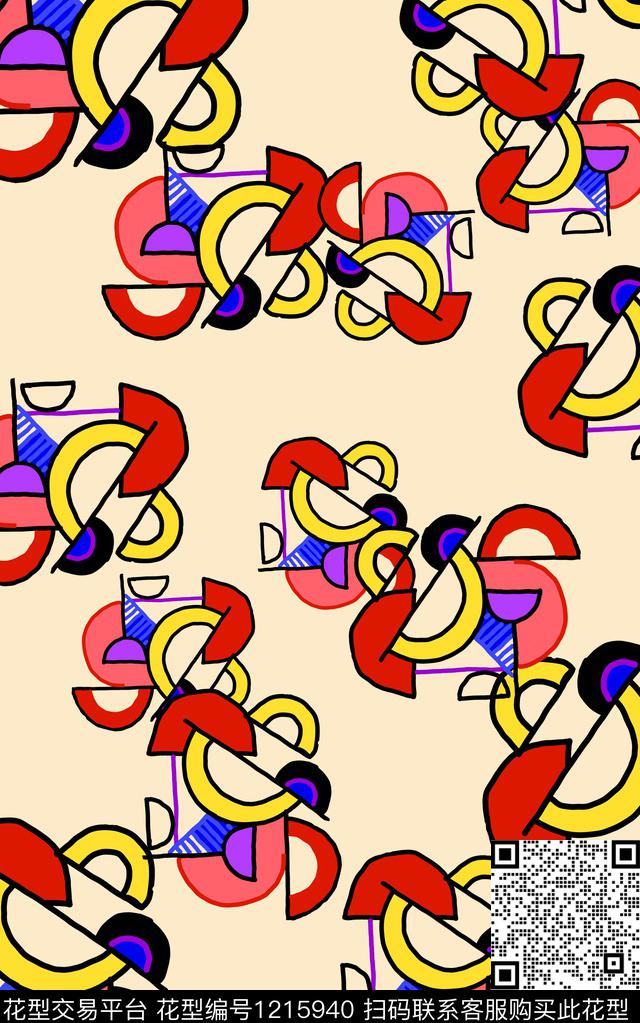 字母几何线条数码印花华亿平台下载（图片编号: 1215940） - 瓦栏（Walan）