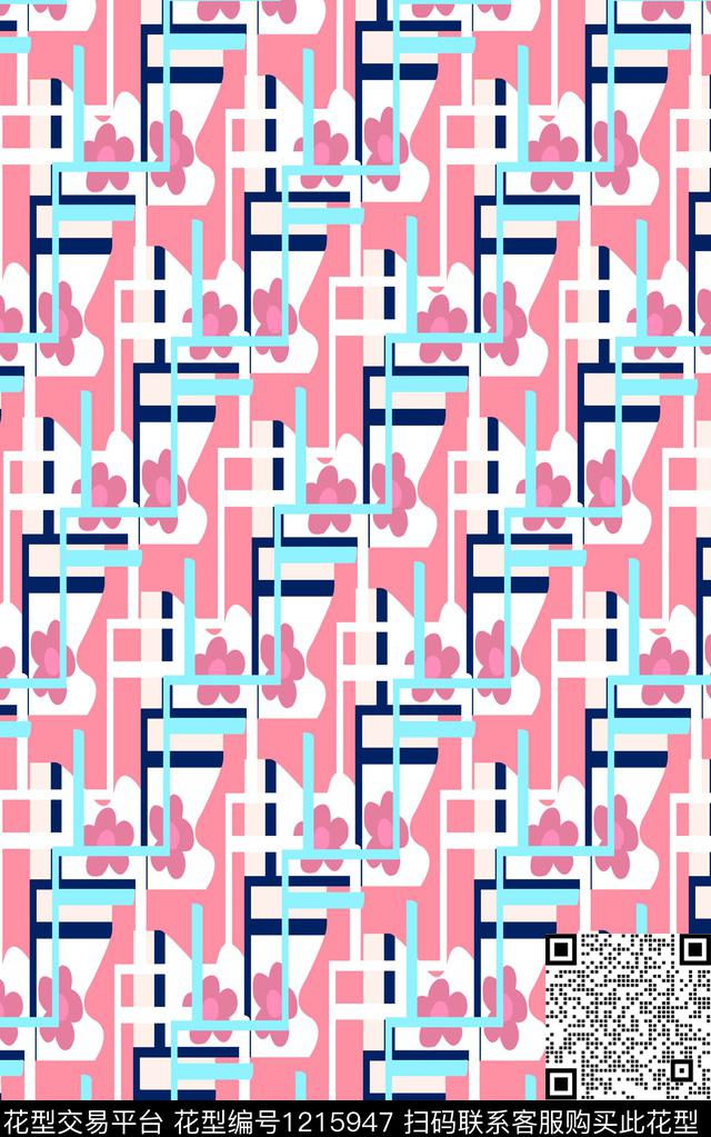 字母几何线条数码印花华亿平台下载（图片编号: 1215947） - 瓦栏（Walan）