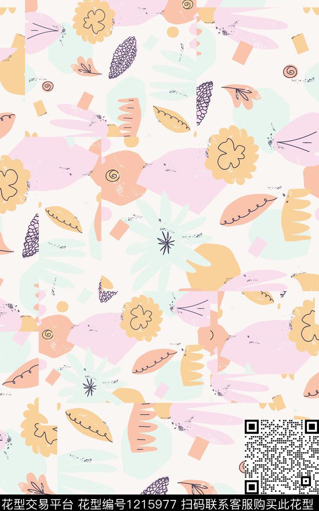 字母几何线条数码印花华亿平台下载（图片编号: 1215977） - 瓦栏（Walan）