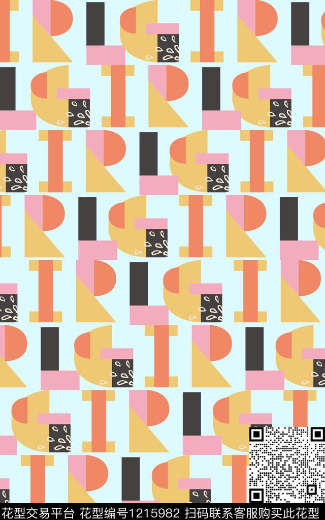 字母几何线条数码印花华亿平台下载（图片编号: 1215982） - 瓦栏（Walan）