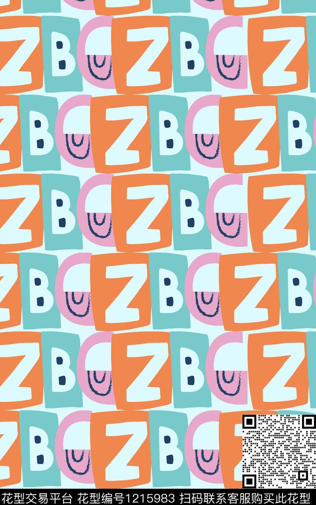 字母几何线条数码印花华亿平台下载（图片编号: 1215983） - 瓦栏（Walan）