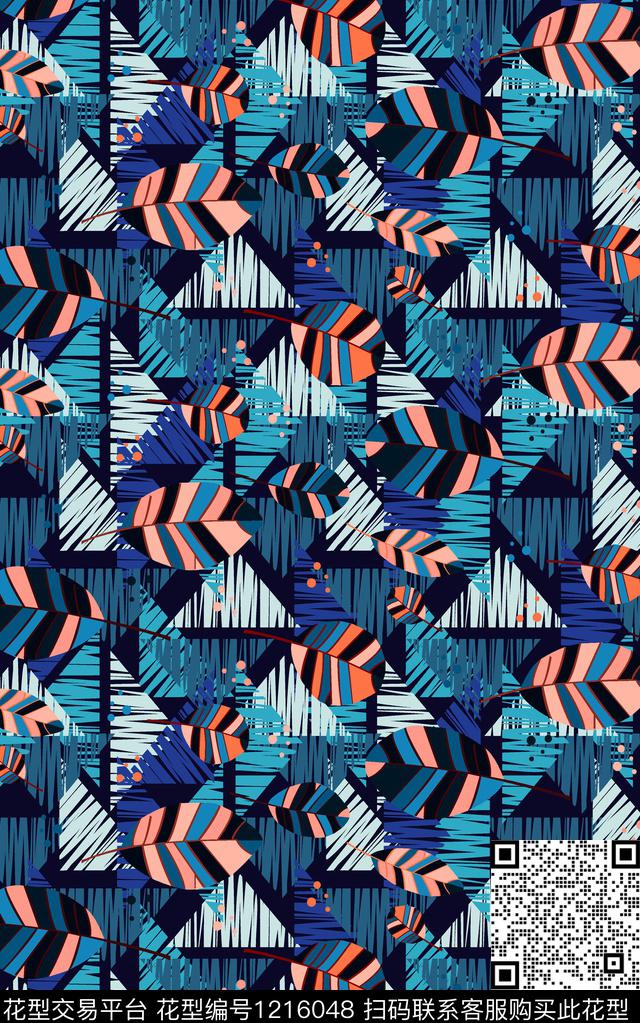 几何格子花卉数码印花华亿平台下载（图片编号: 1216048） - 瓦栏（Walan）