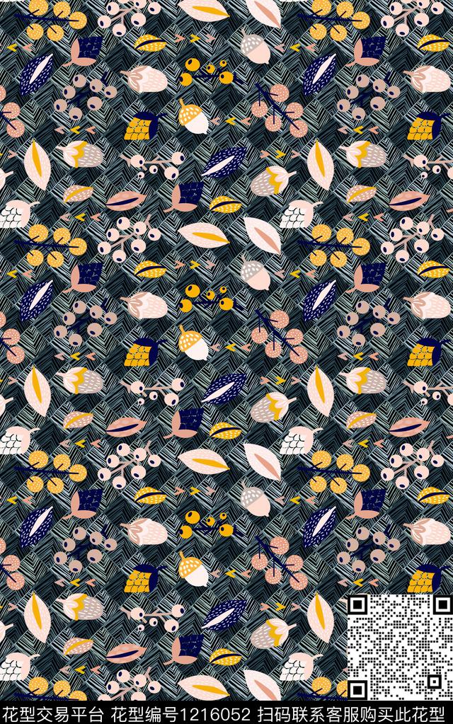 几何格子花卉数码印花华亿平台下载（图片编号: 1216052） - 瓦栏（Walan）