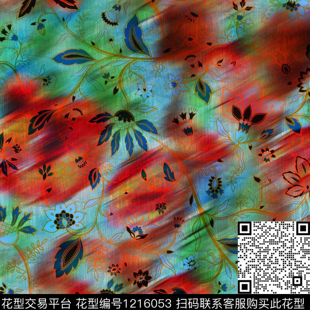 花卉香云纱民族风数码印花华亿平台下载（图片编号: 1216053） - 瓦栏（Walan）