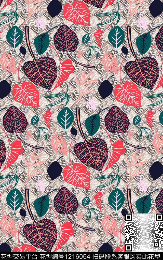 几何格子花卉数码印花华亿平台下载（图片编号: 1216054） - 瓦栏（Walan）
