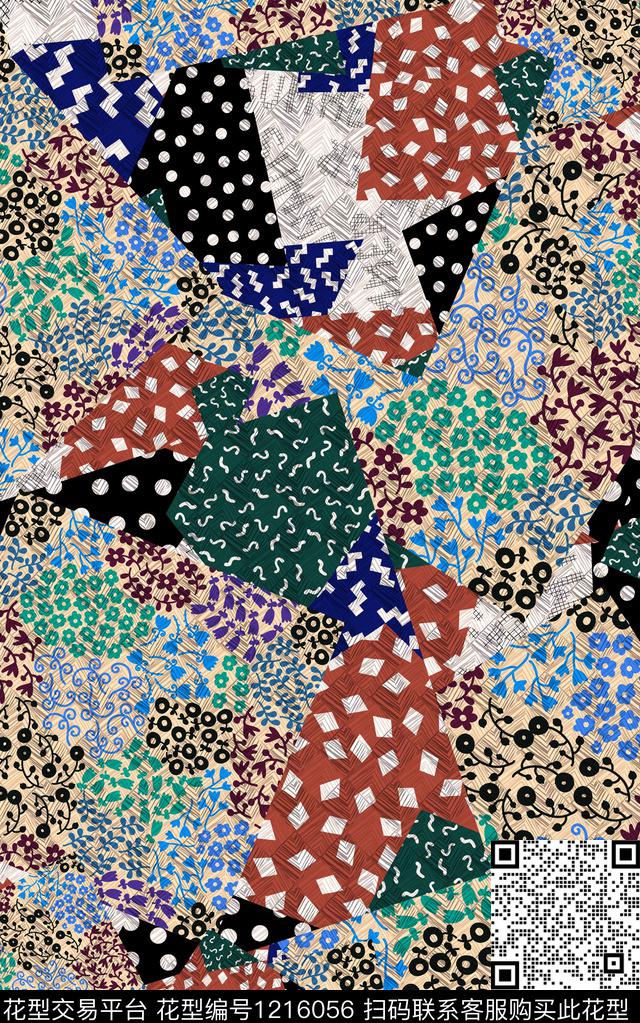 几何抽象格子数码印花华亿平台下载（图片编号: 1216056） - 瓦栏（Walan）