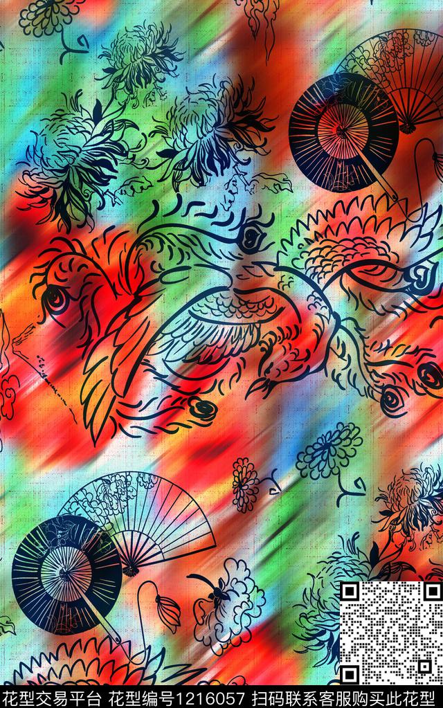 花卉香云纱民族风数码印花华亿平台下载（图片编号: 1216057） - 瓦栏（Walan）