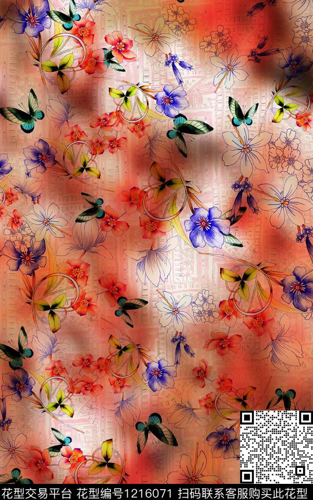 花卉香云纱民族风数码印花华亿平台下载（图片编号: 1216071） - 瓦栏（Walan）