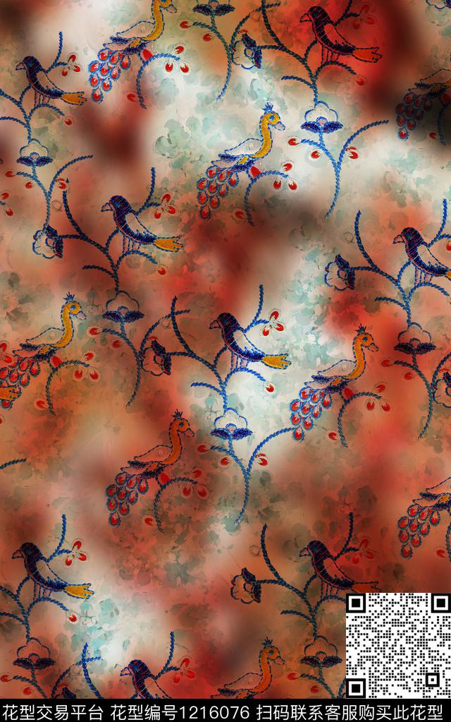花卉香云纱民族风数码印花华亿平台下载（图片编号: 1216076） - 瓦栏（Walan）