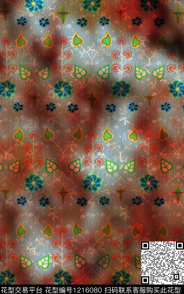 花卉香云纱民族风数码印花华亿平台下载（图片编号: 1216080） - 瓦栏（Walan）