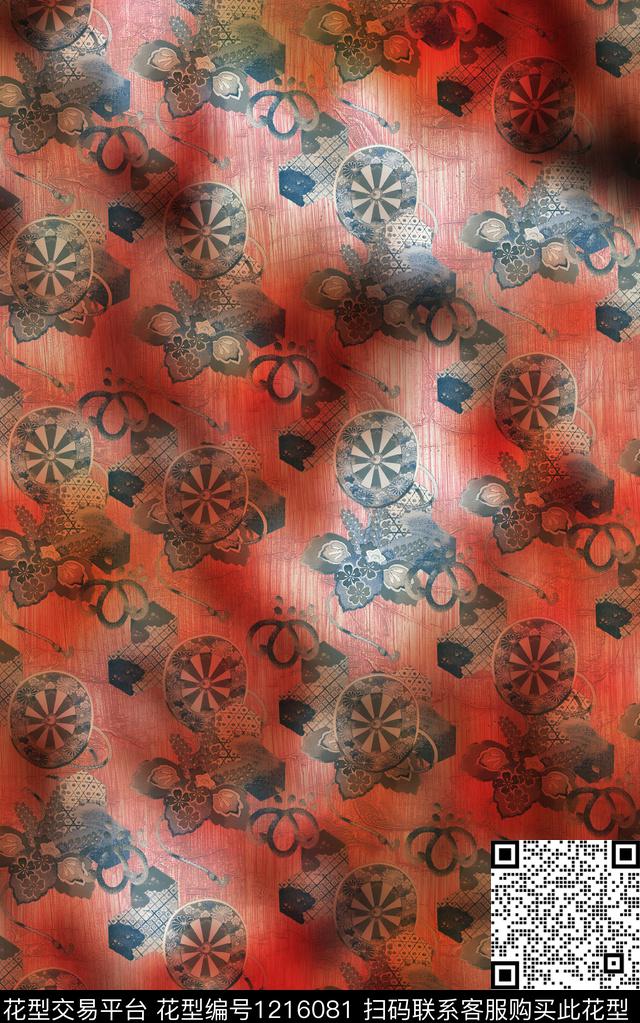花卉香云纱民族风数码印花华亿平台下载（图片编号: 1216081） - 瓦栏（Walan）