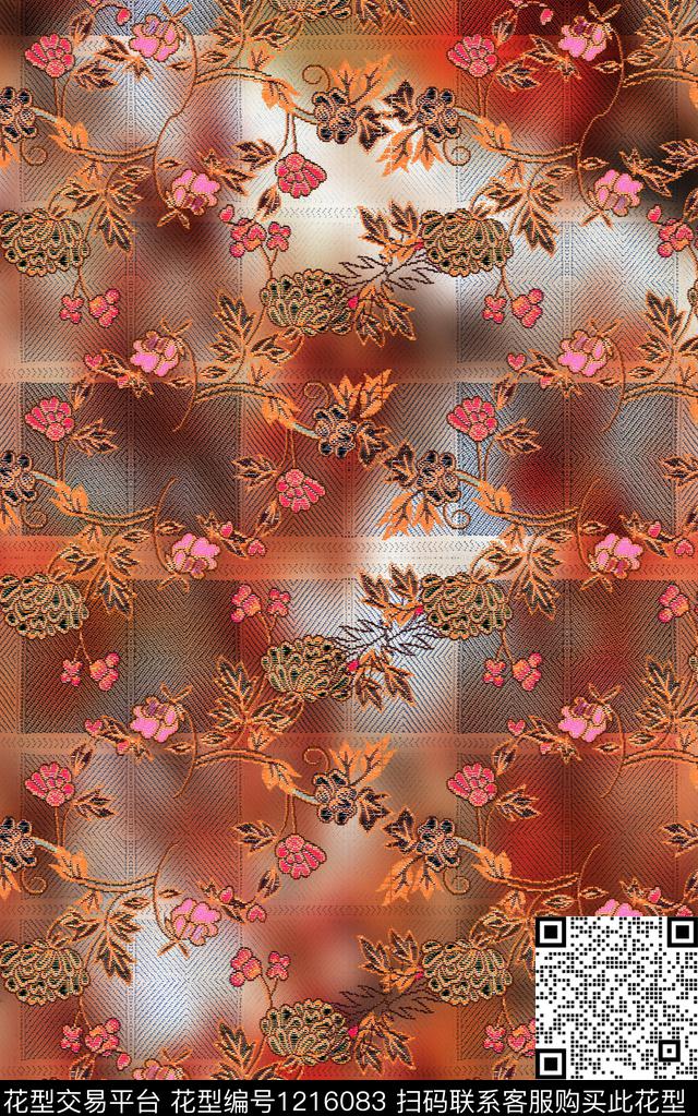 花卉香云纱民族风数码印花华亿平台下载（图片编号: 1216083） - 瓦栏（Walan）