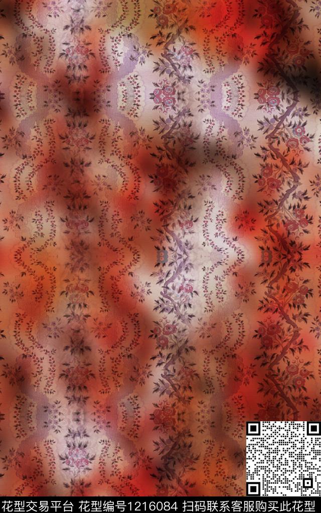 花卉香云纱民族风数码印花华亿平台下载（图片编号: 1216084） - 瓦栏（Walan）